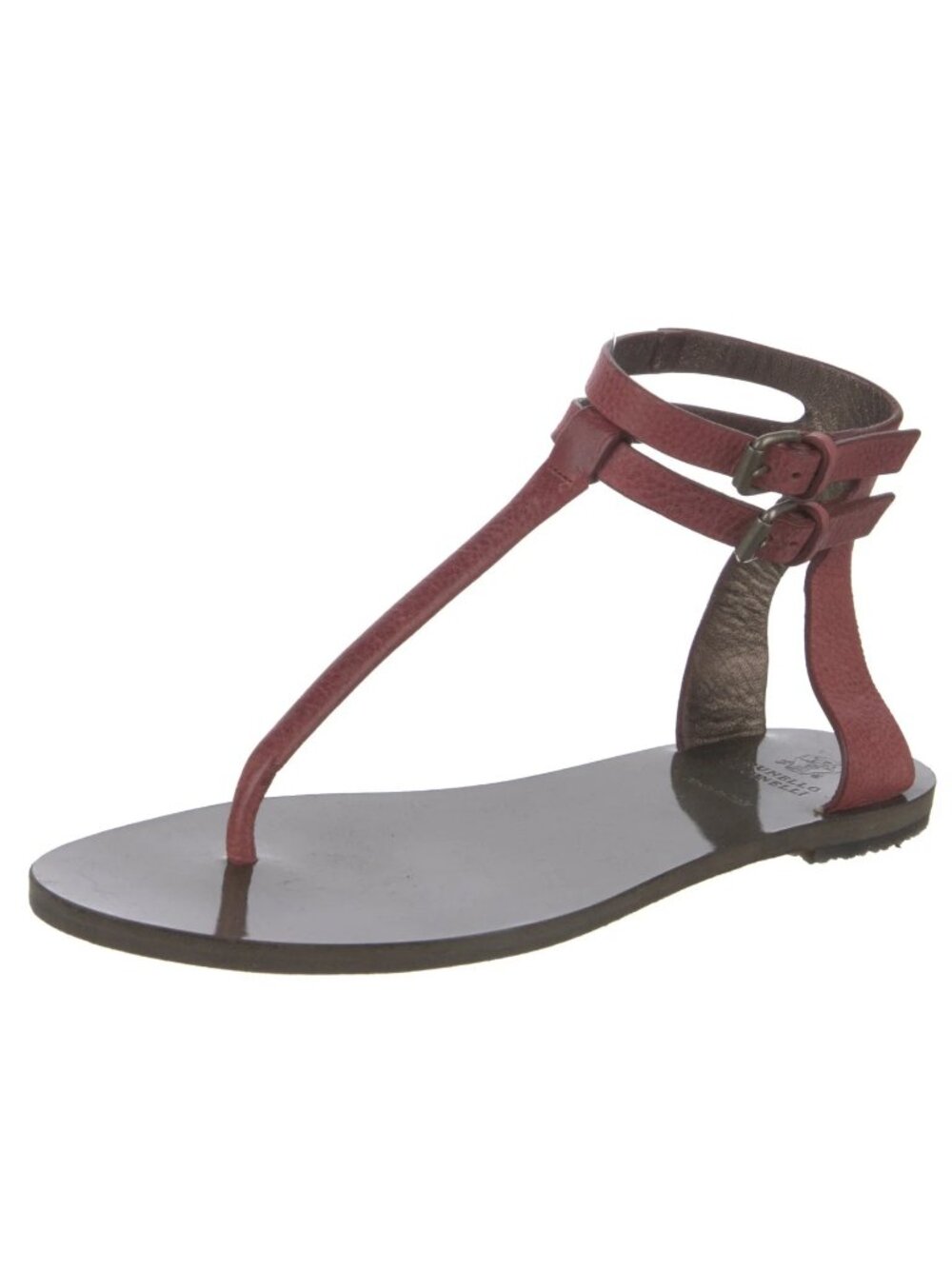NEW BRUNELLO CUCINELLI Leather T Strap Sandals Women's Size 6 US 37 EU Dark Pink